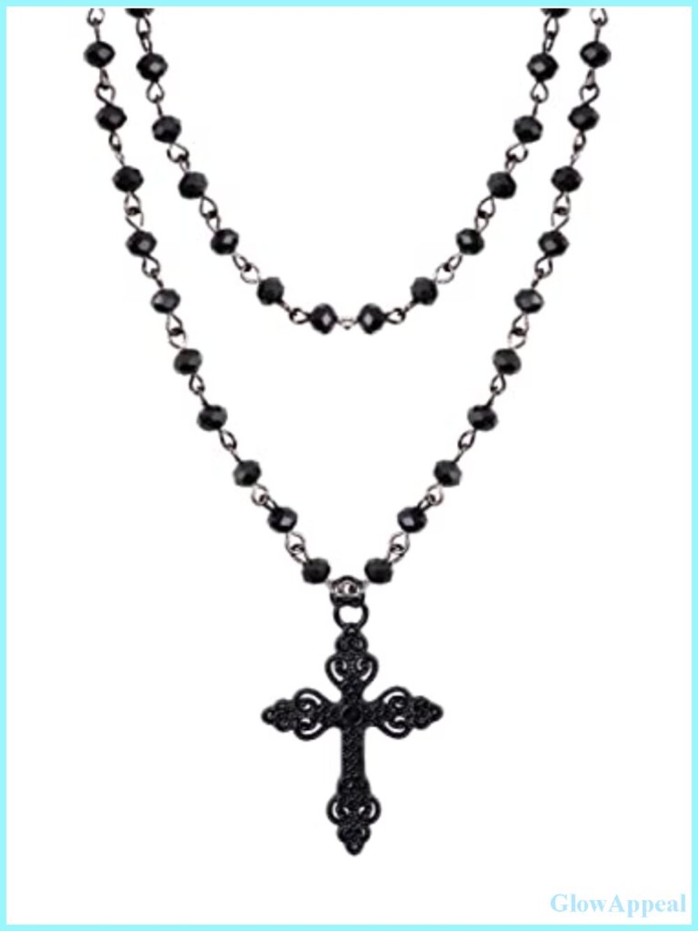 Layered Black Beaded Choker Necklace Gothic Emo Punk Cross Pendant